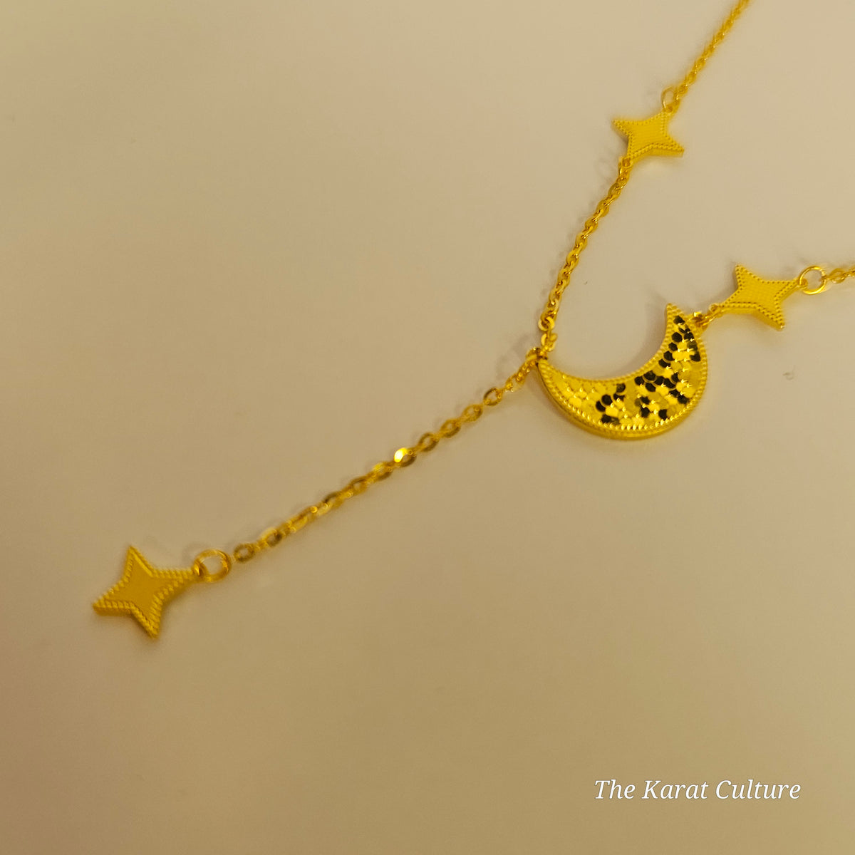24K Solid Gold Moon & Star Necklace