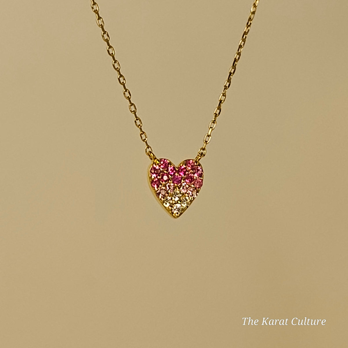 14K Solid Gold Pink Sapphire Heart Necklace