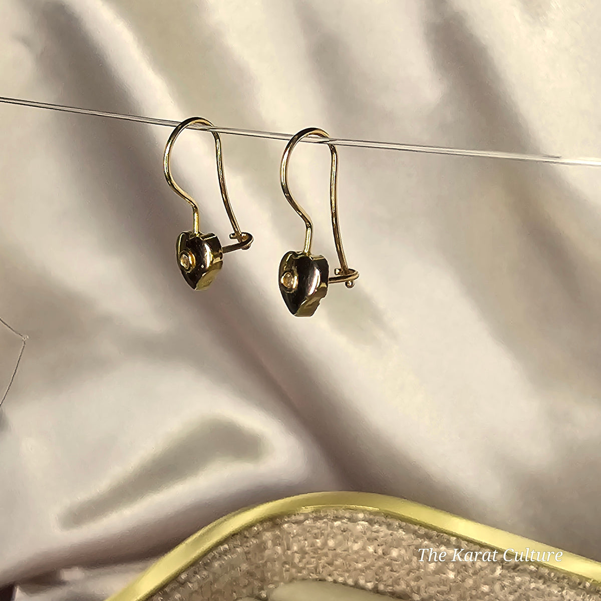 14K Solid Gold Love Heart Hoop Earrings with Cubic Zirconia