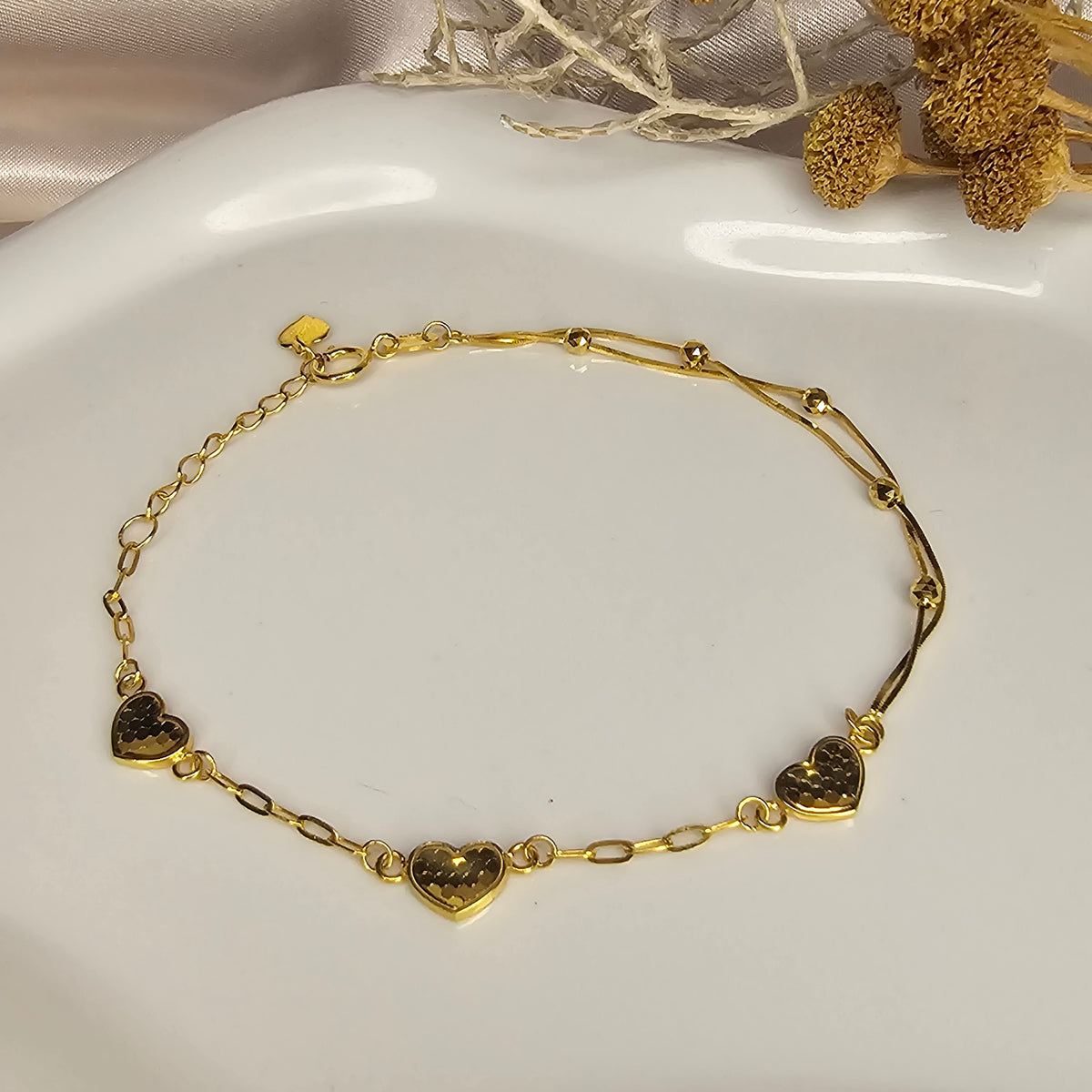 18K Solid Gold Love Heart Bracelet