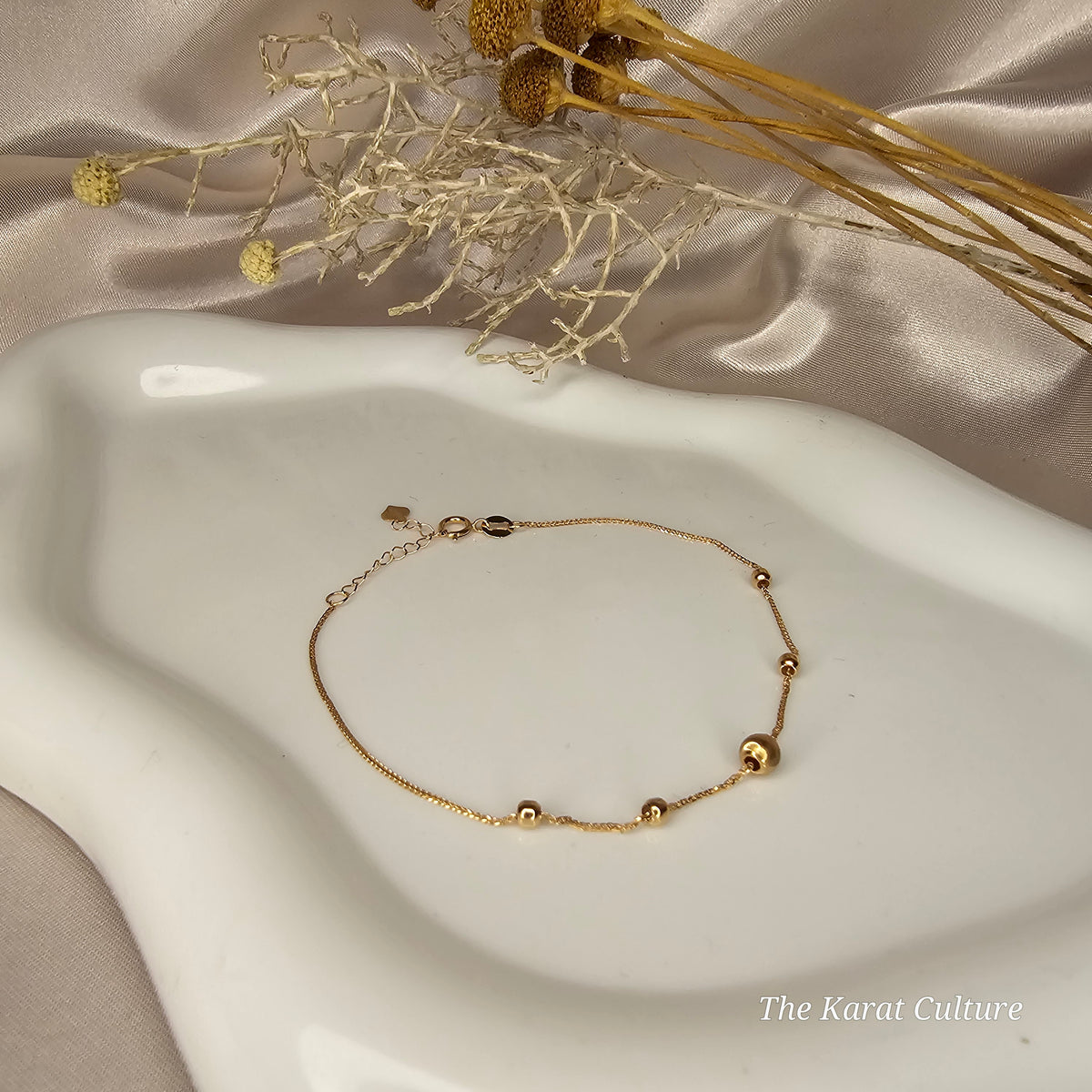 18K Solid Rose Gold Bead Chain Bracelet