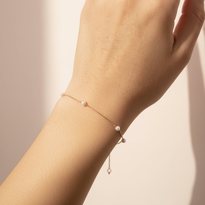 14K Solid Gold Bracelet with Pearls