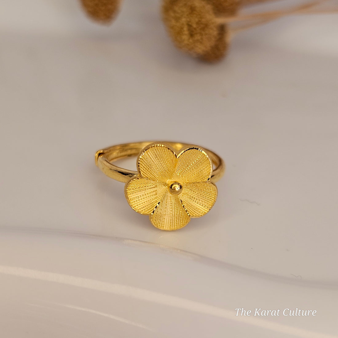 24K Solid Gold Flower Ring