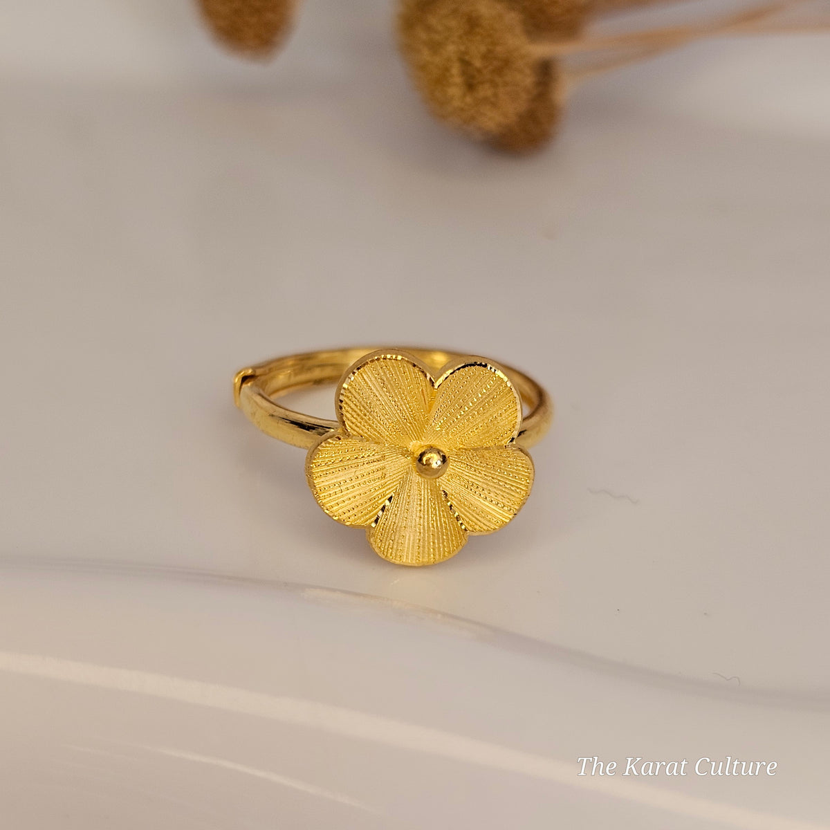 24K Solid Gold Flower Ring