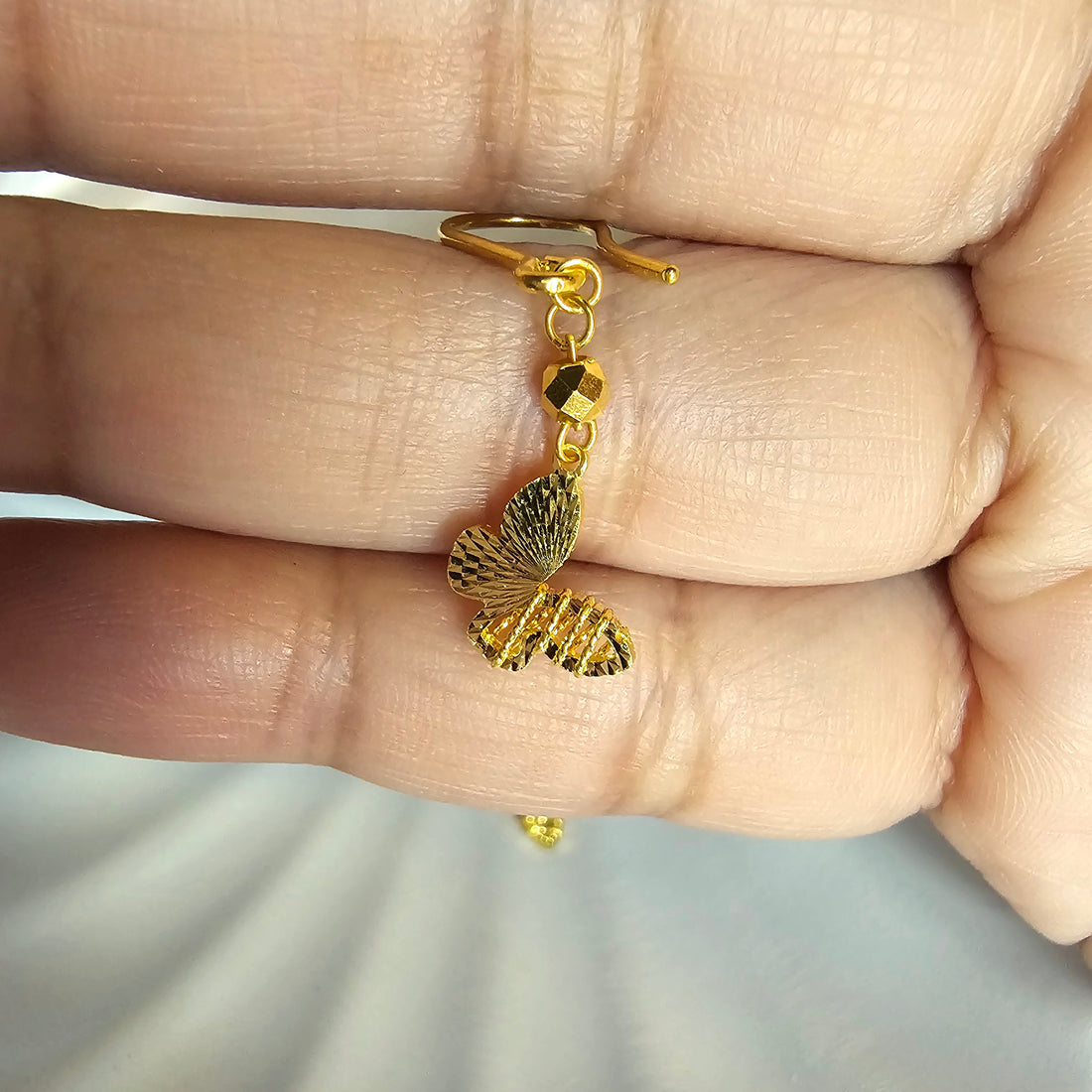 24K Solid Gold Butterfly Drop Earrings