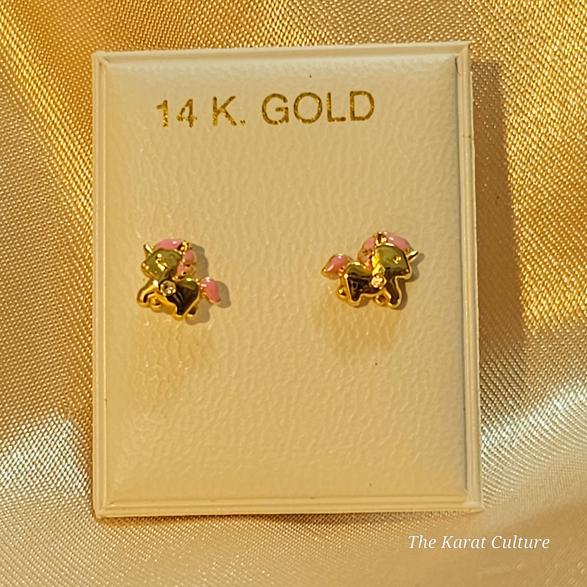 14K Solid Gold Tiny Unicorn Ear Studs with Cubic Zirconia