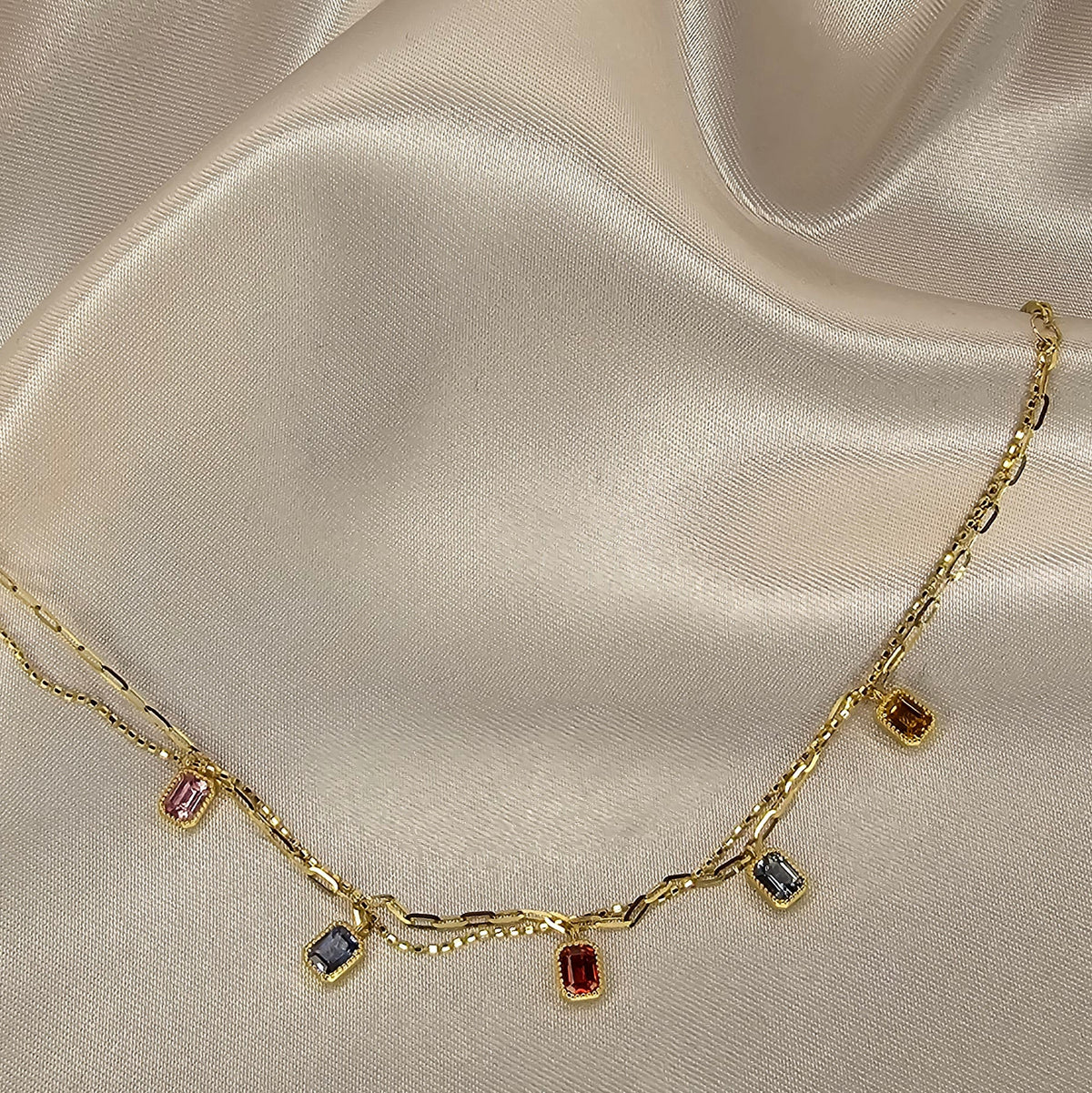 18K Solid Gold Multi-Colour Sapphire Double Layer Bracelet