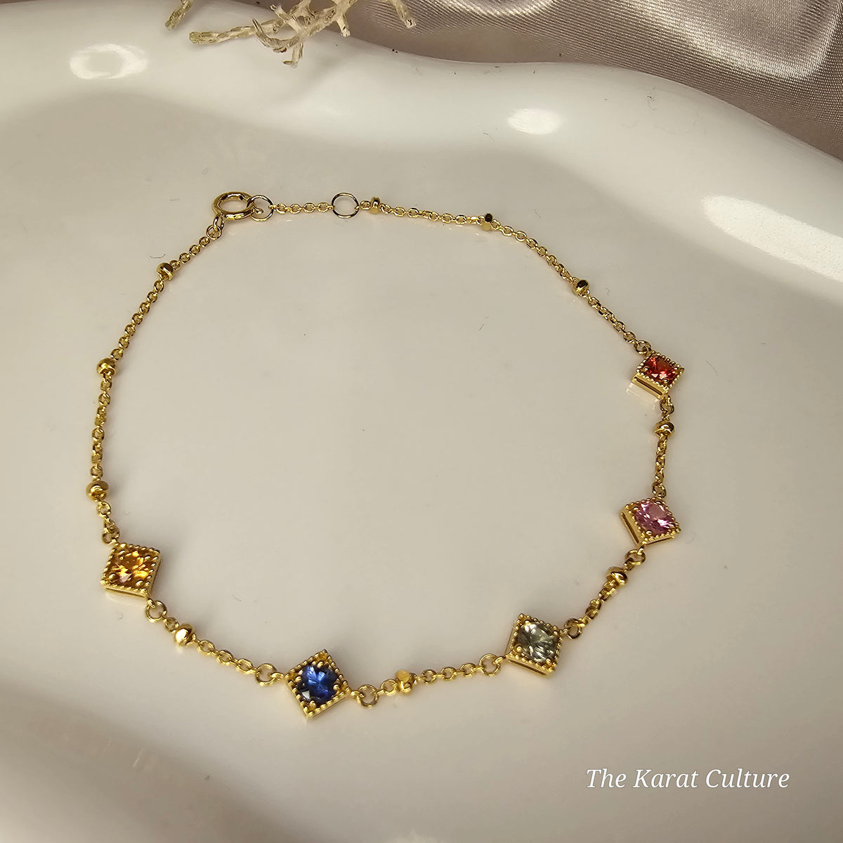 18K Solid Gold Bracelet with Multi-coloured Sapphires