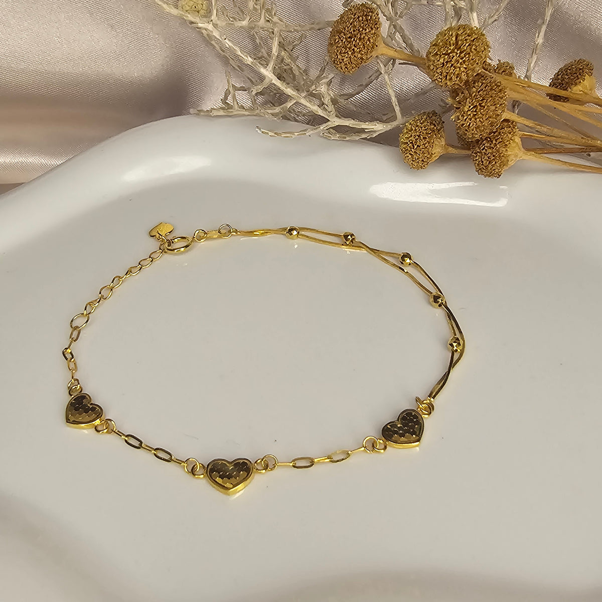 18K Solid Gold Love Heart Bracelet