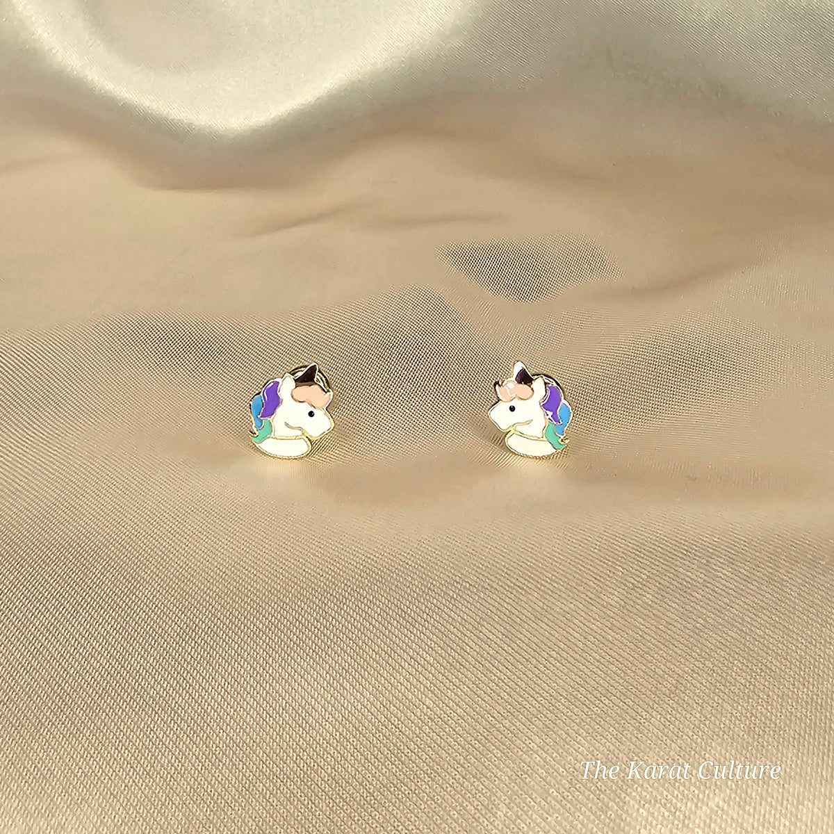 14K Solid Gold Unicorn Enamel Ear Studs