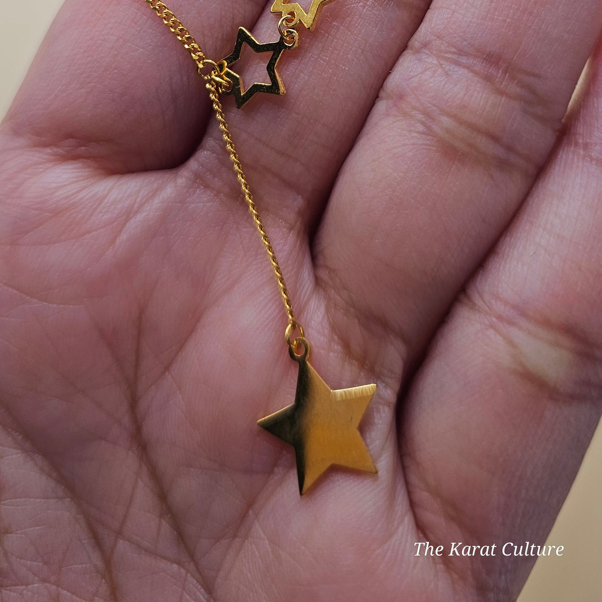 24K Solid Gold String of Stars Lariat Necklace