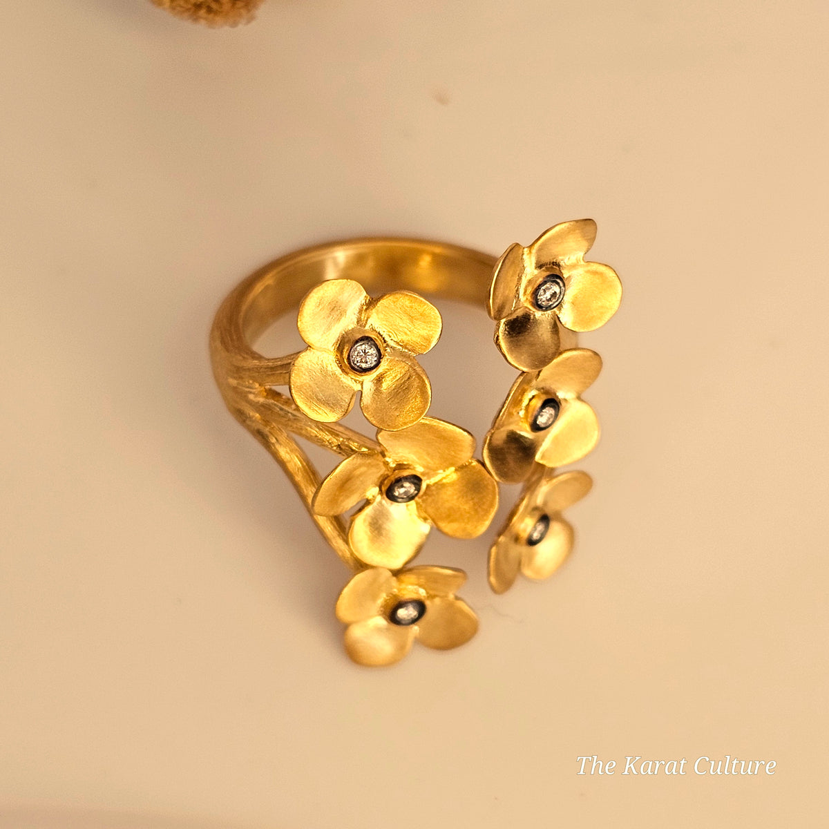 14K Solid Gold Kurtulan Mystic Flower Ring with Diamonds