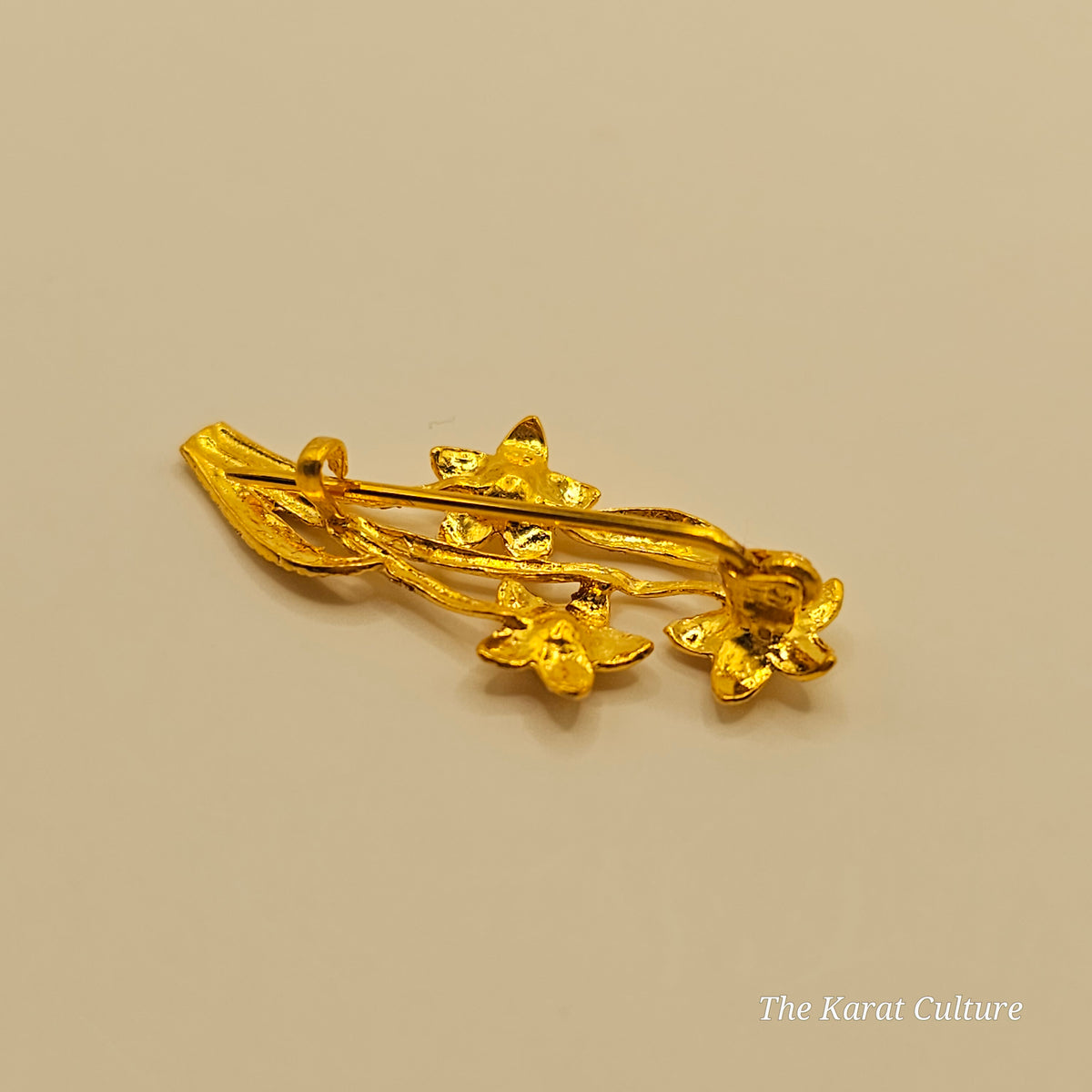 24K Solid Gold Flower Bouquet Brooch