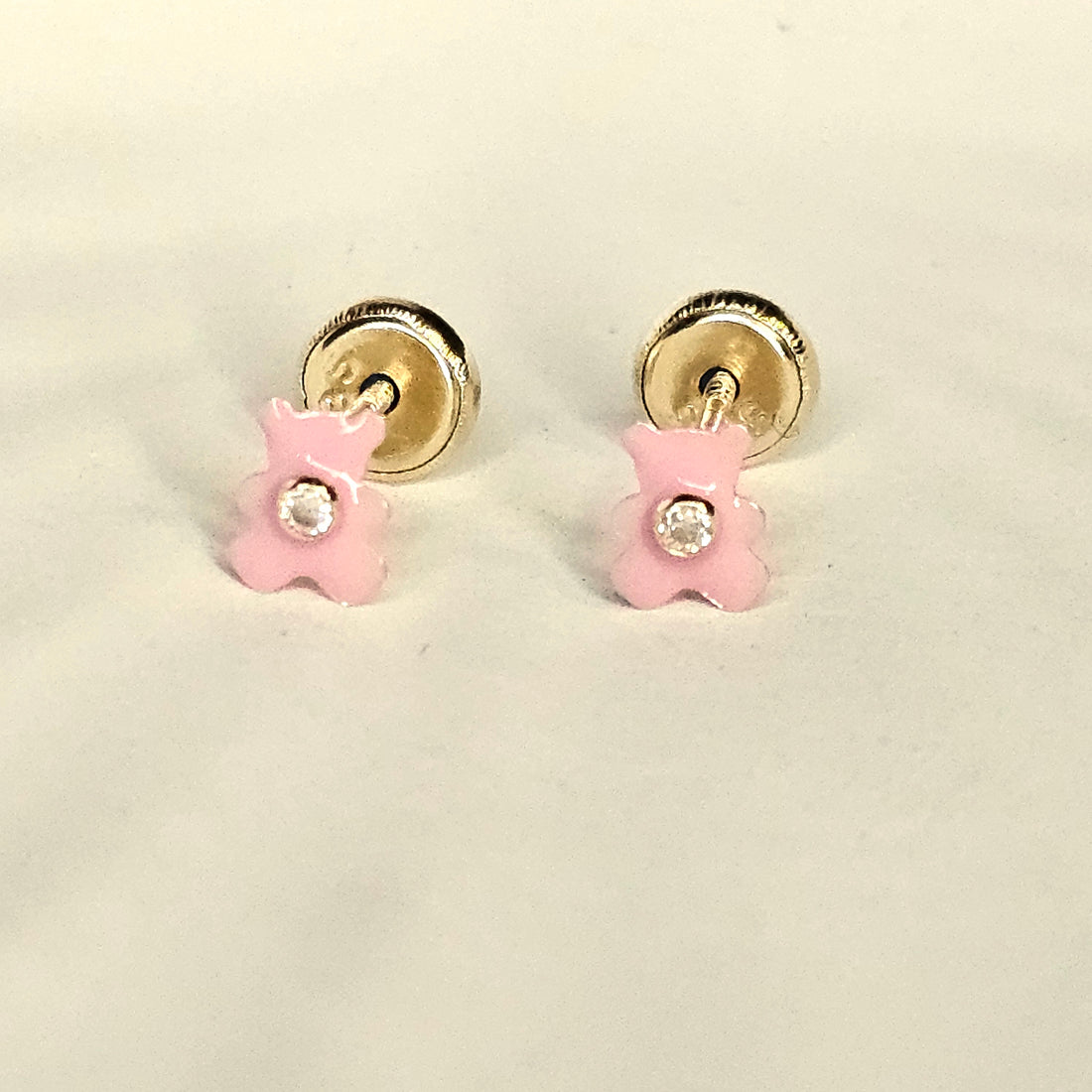 14K Solid Gold Pink Bear Enamel Ear Studs