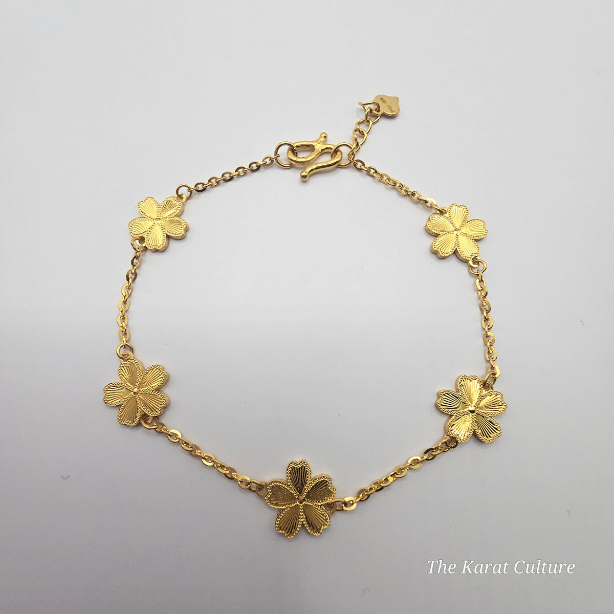24K Solid Gold Cherry Blossom Bracelet