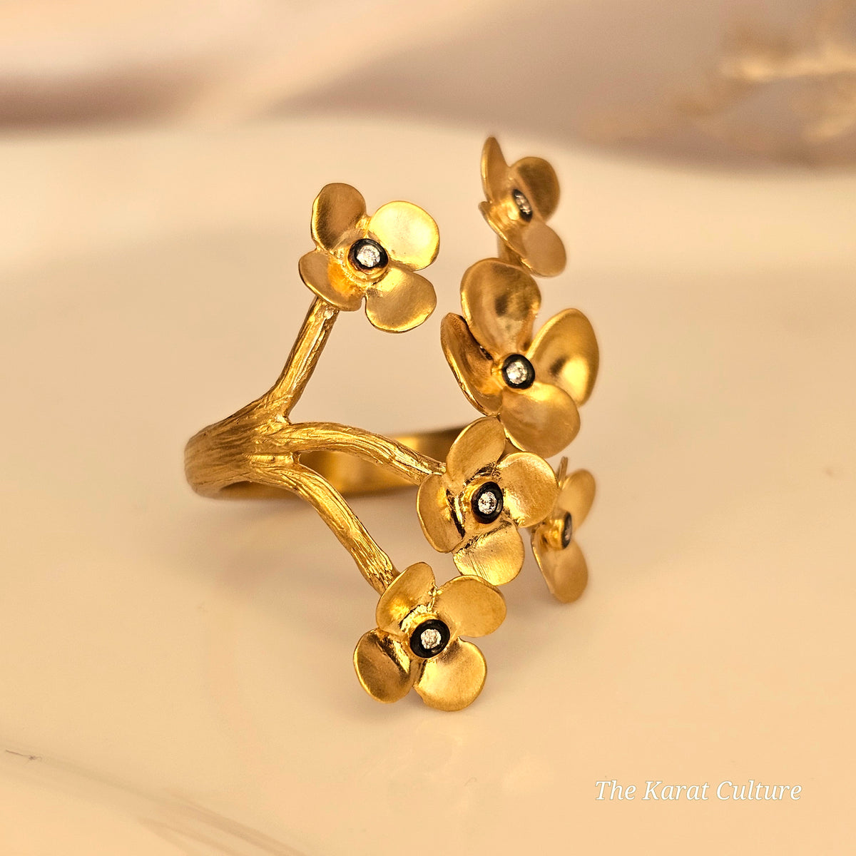 14K Solid Gold Kurtulan Nature Bloom Ring with Diamonds