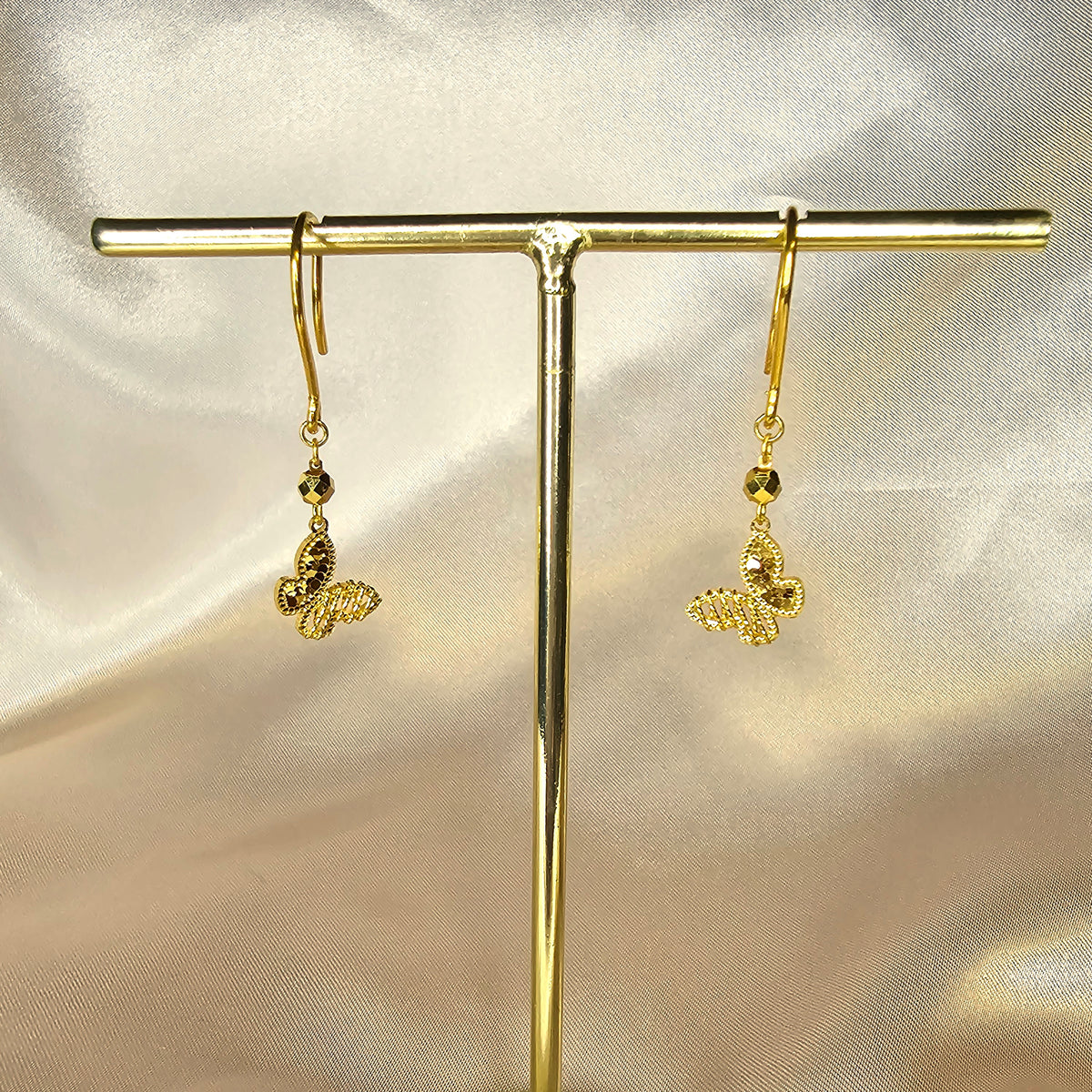 24K Solid Gold Butterfly Drop Earrings