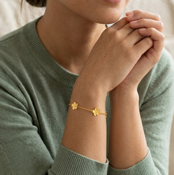 24K Solid Gold Cherry Blossom Bracelet