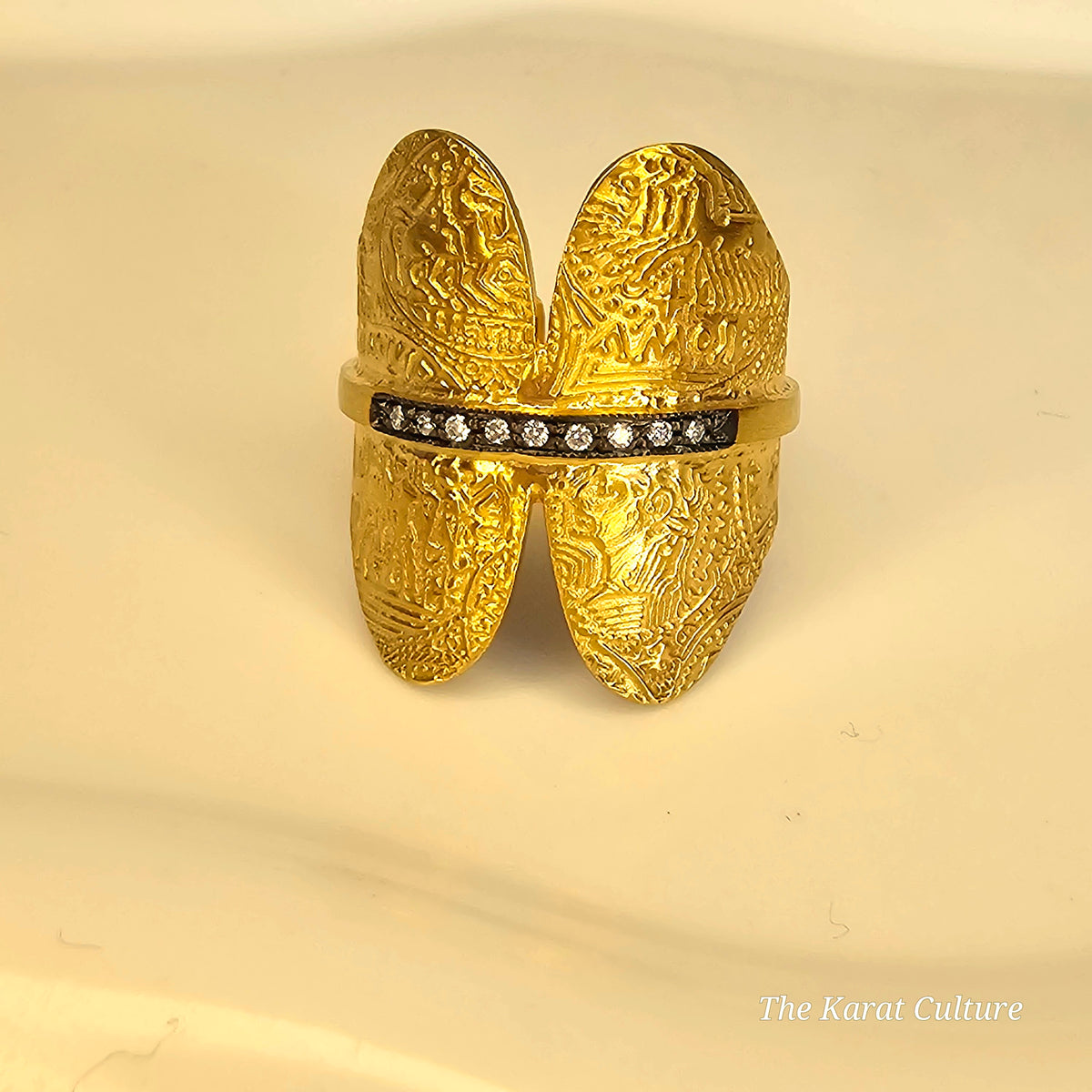 14K Solid Gold Kurtulan Byzantine Cuff Ring with Diamonds