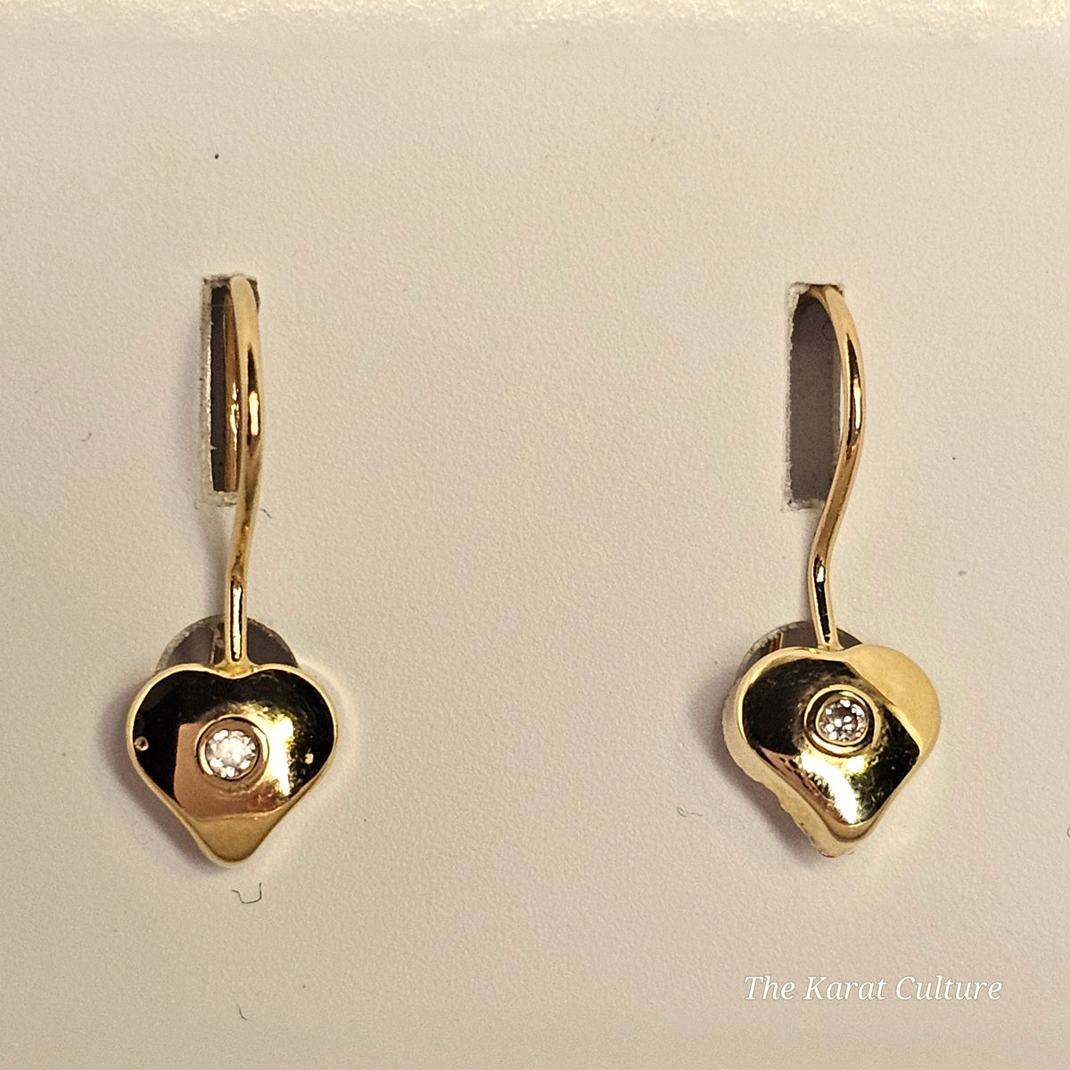 14K Solid Gold Love Heart Hoop Earrings with Cubic Zirconia
