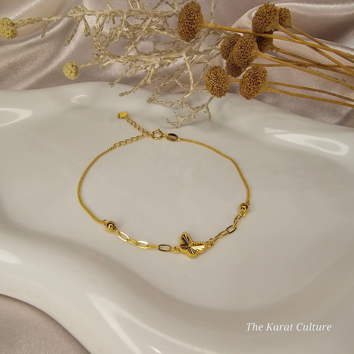 18K Solid Gold Butterfly Bracelet