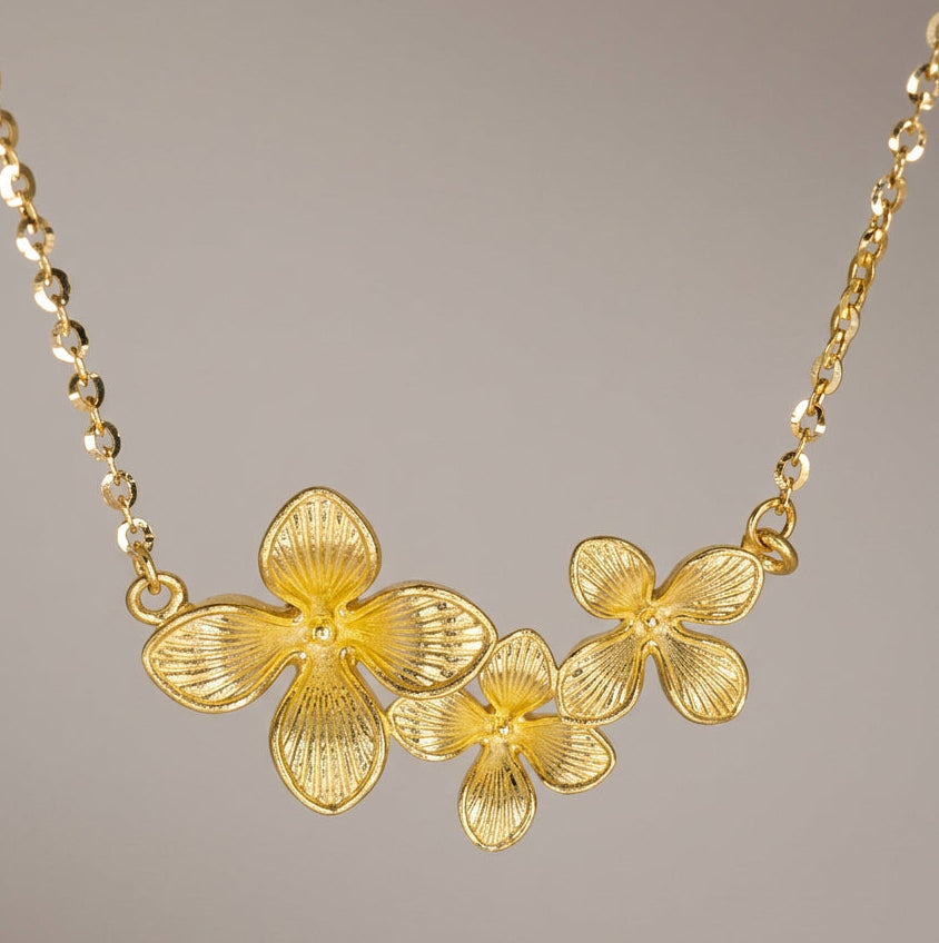 24K Solid Gold Trio Boronia Necklace