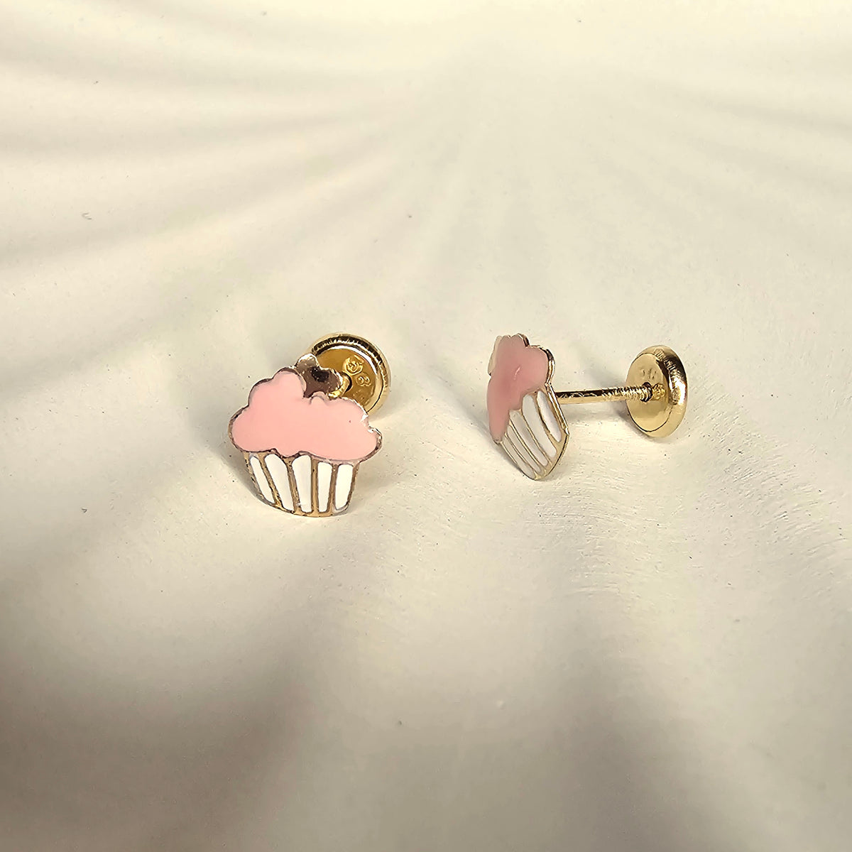 14K Solid Gold Cupcake Enamel Ear Studs