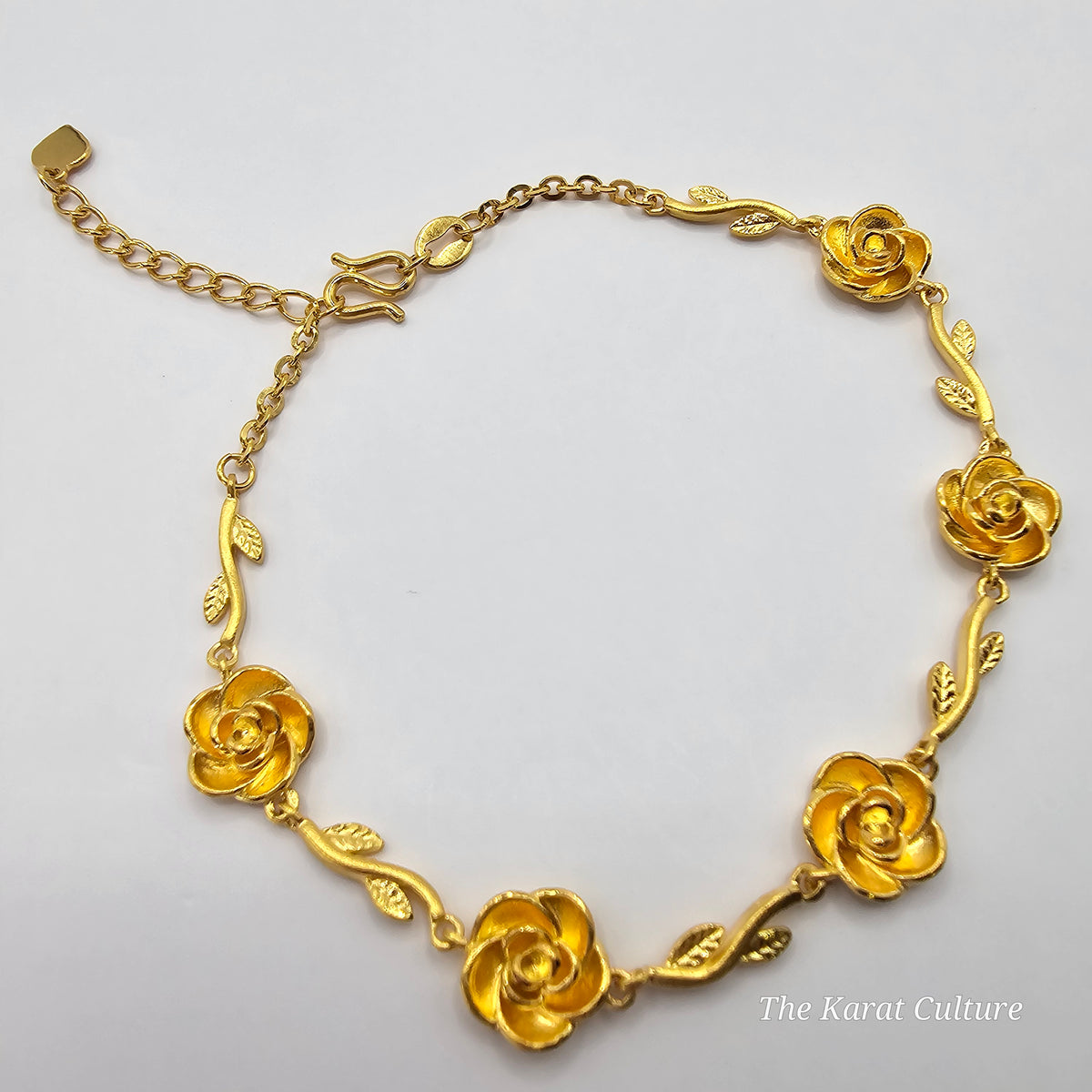 24K Solid Gold 5 Roses Bracelet