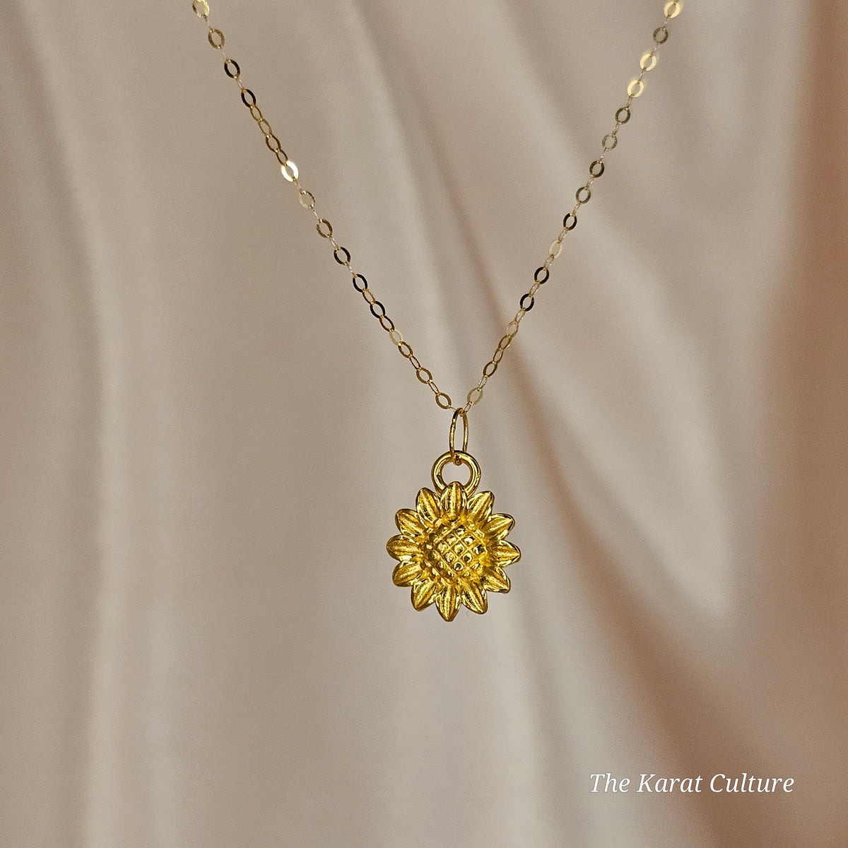 24K Solid Gold Delicate Sunflower Pendant with Dainty 18K Gold Chain