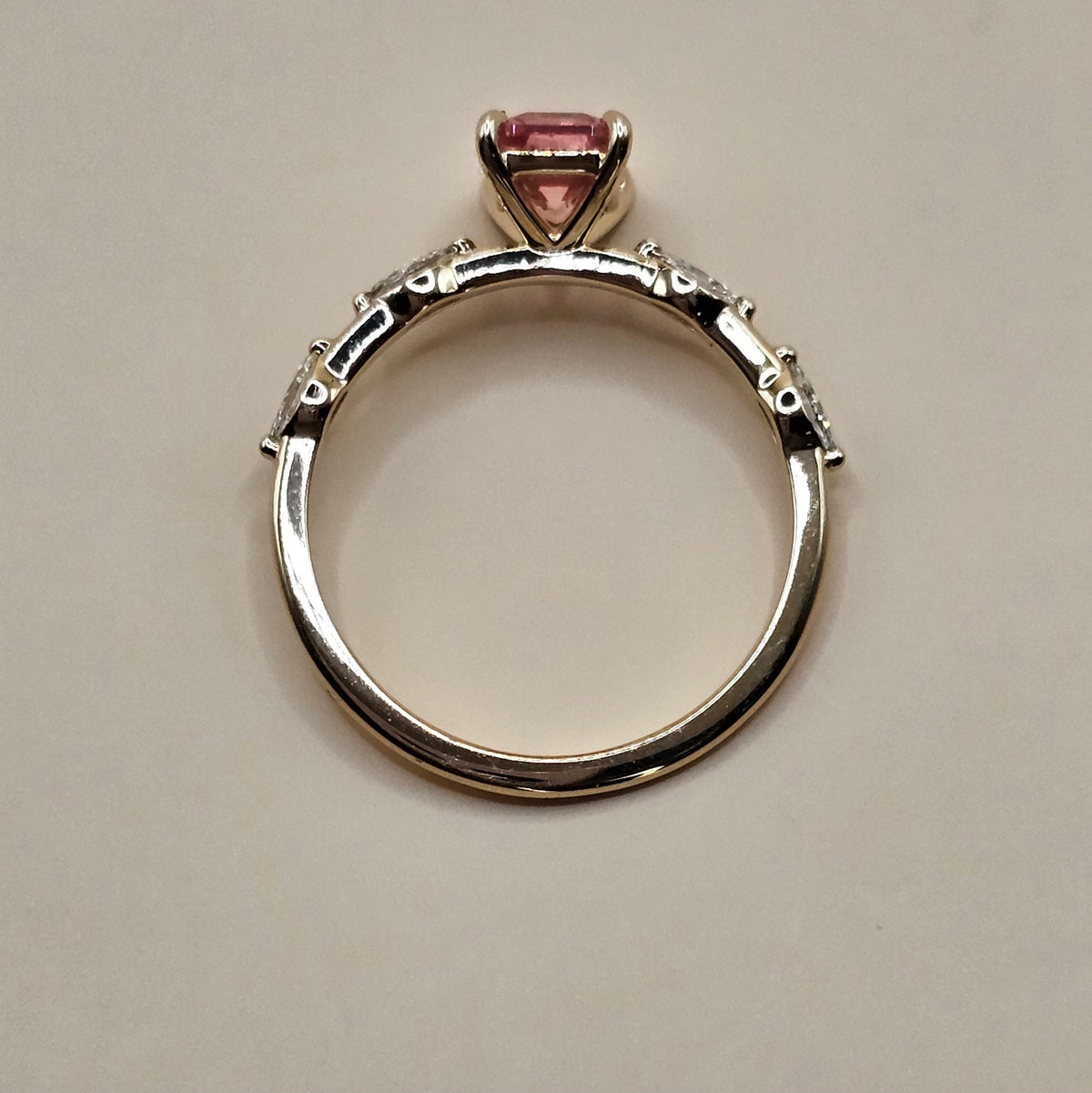 14K Solid Gold Ring with Padparadscha and Diamonds