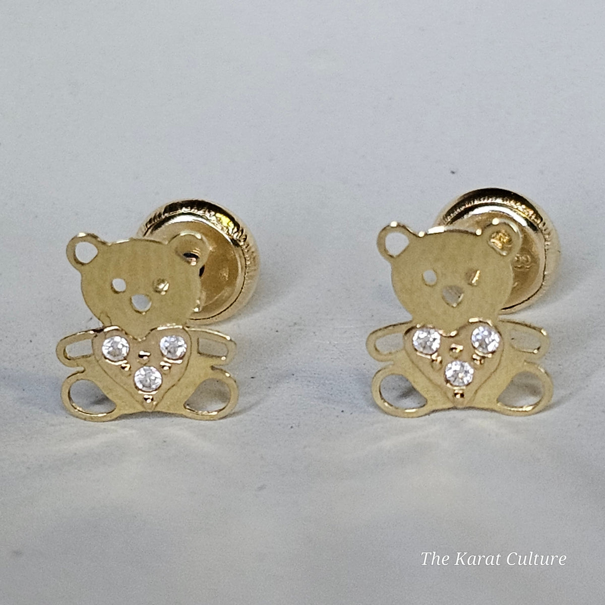 14K Solid Gold Teddy Bear Ear Studs with Cubic Zirconia