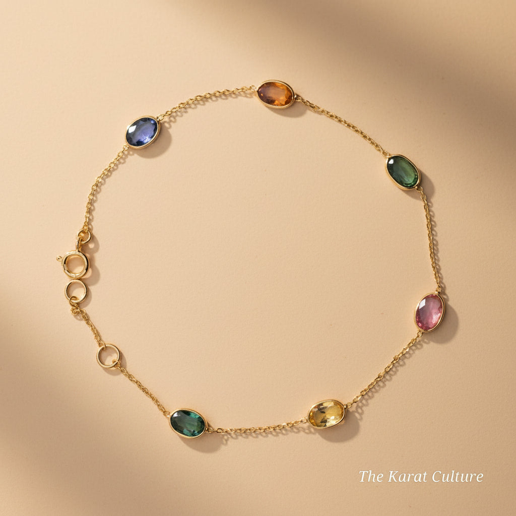 18K Solid Gold Multi-coloured Natural Sapphire Bracelet