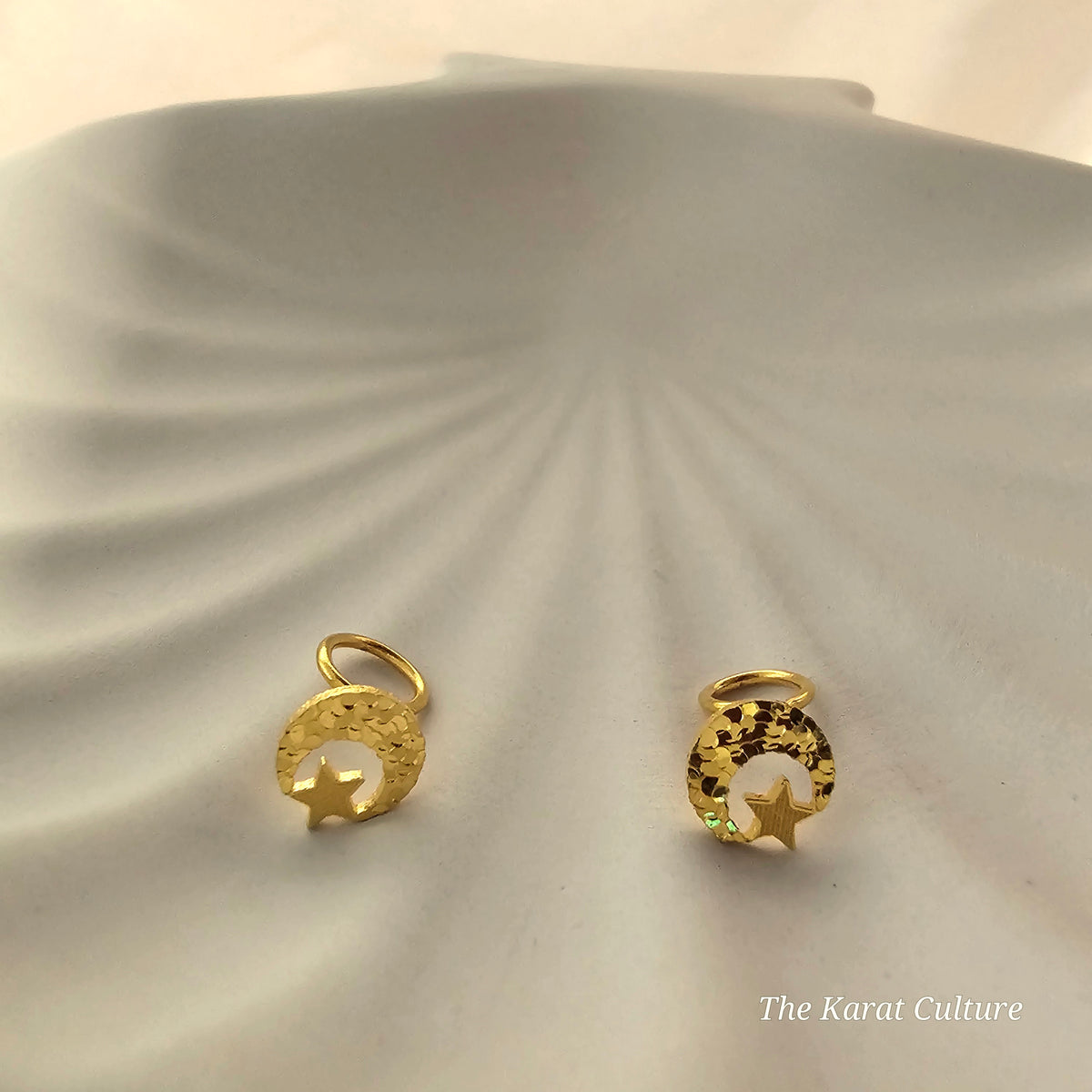 24K Solid Gold Moon & Star Ear Studs
