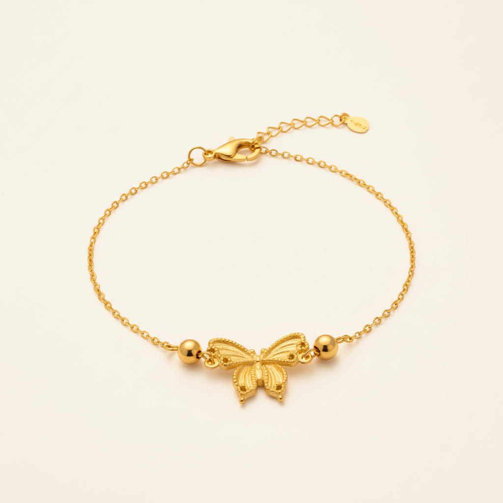 24K Solid Gold Single Butterfly Bracelet
