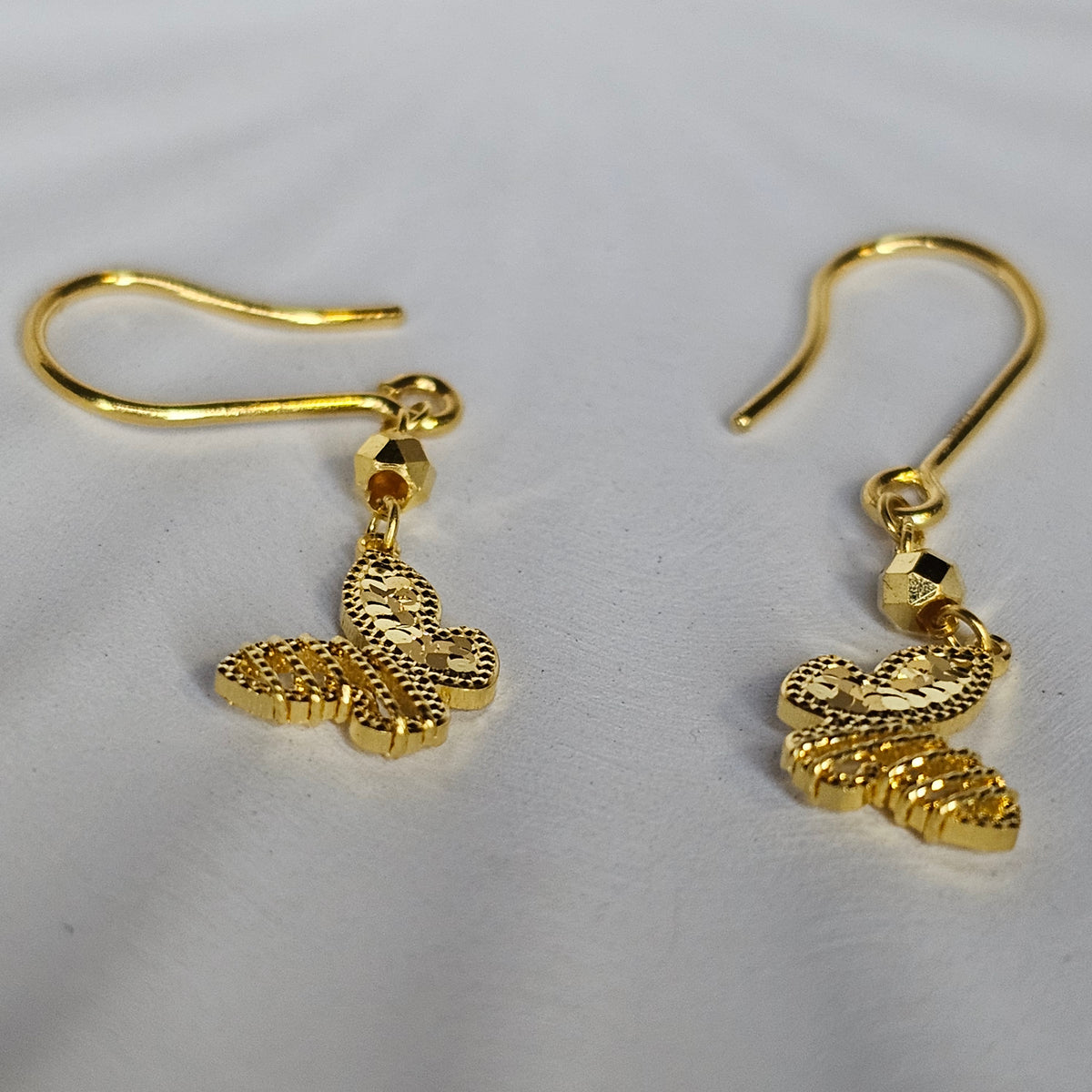 24K Solid Gold Butterfly Drop Earrings