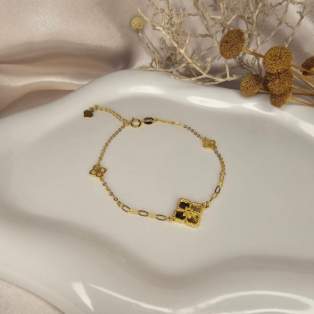 18K Solid Gold Four-Leaf Clover Bracelet