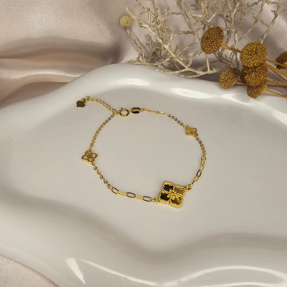 18K Solid Gold Four-Leaf Clover Bracelet