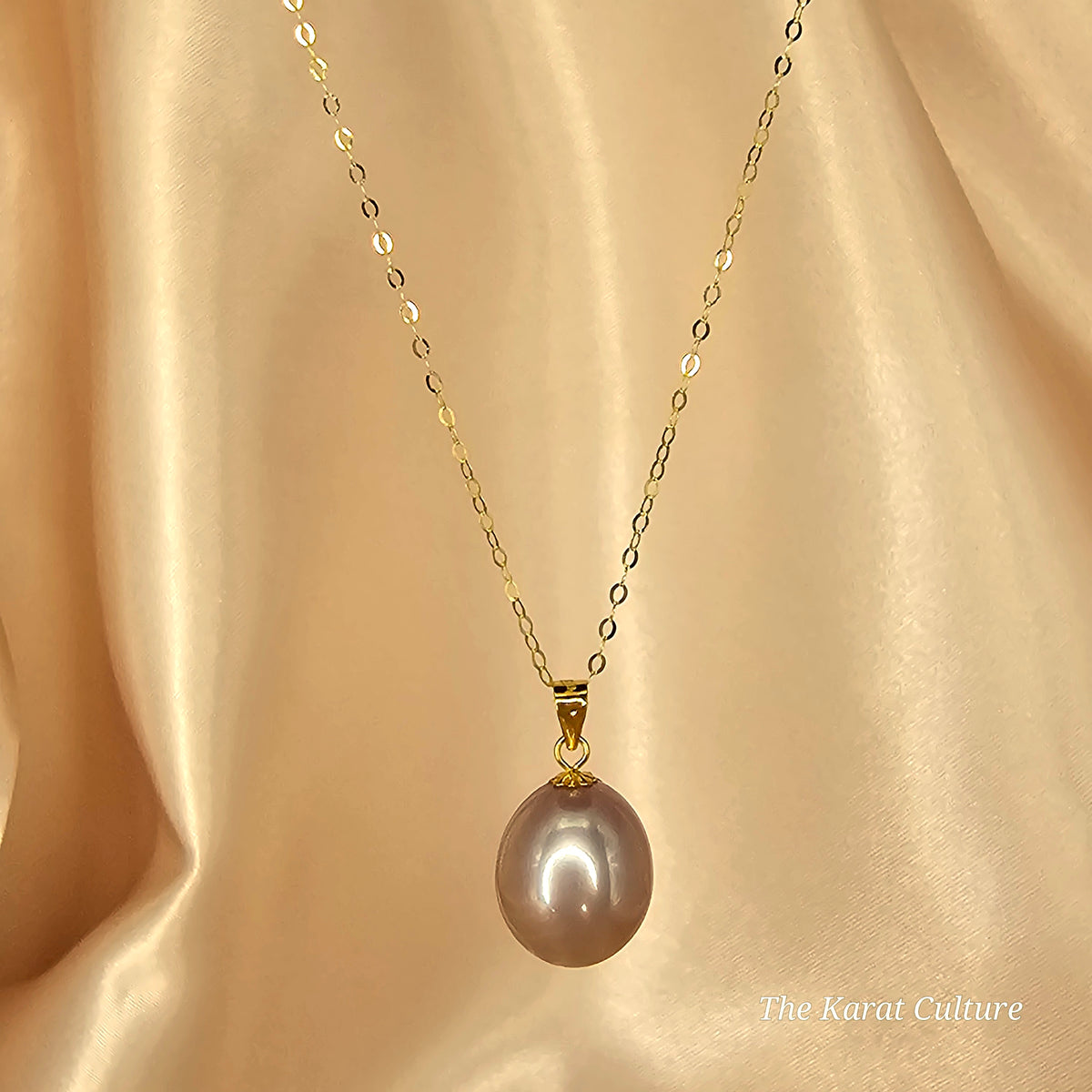 18K Gold Light Purple Freshwater Teardrop Pearl Necklace