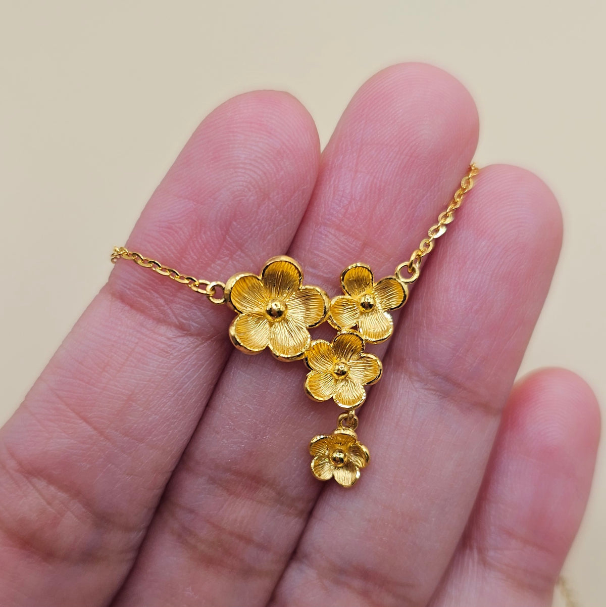 24K Solid Gold Four Plum Blossoms Necklace