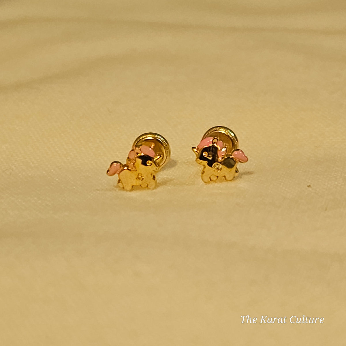 14K Solid Gold Tiny Unicorn Ear Studs with Cubic Zirconia