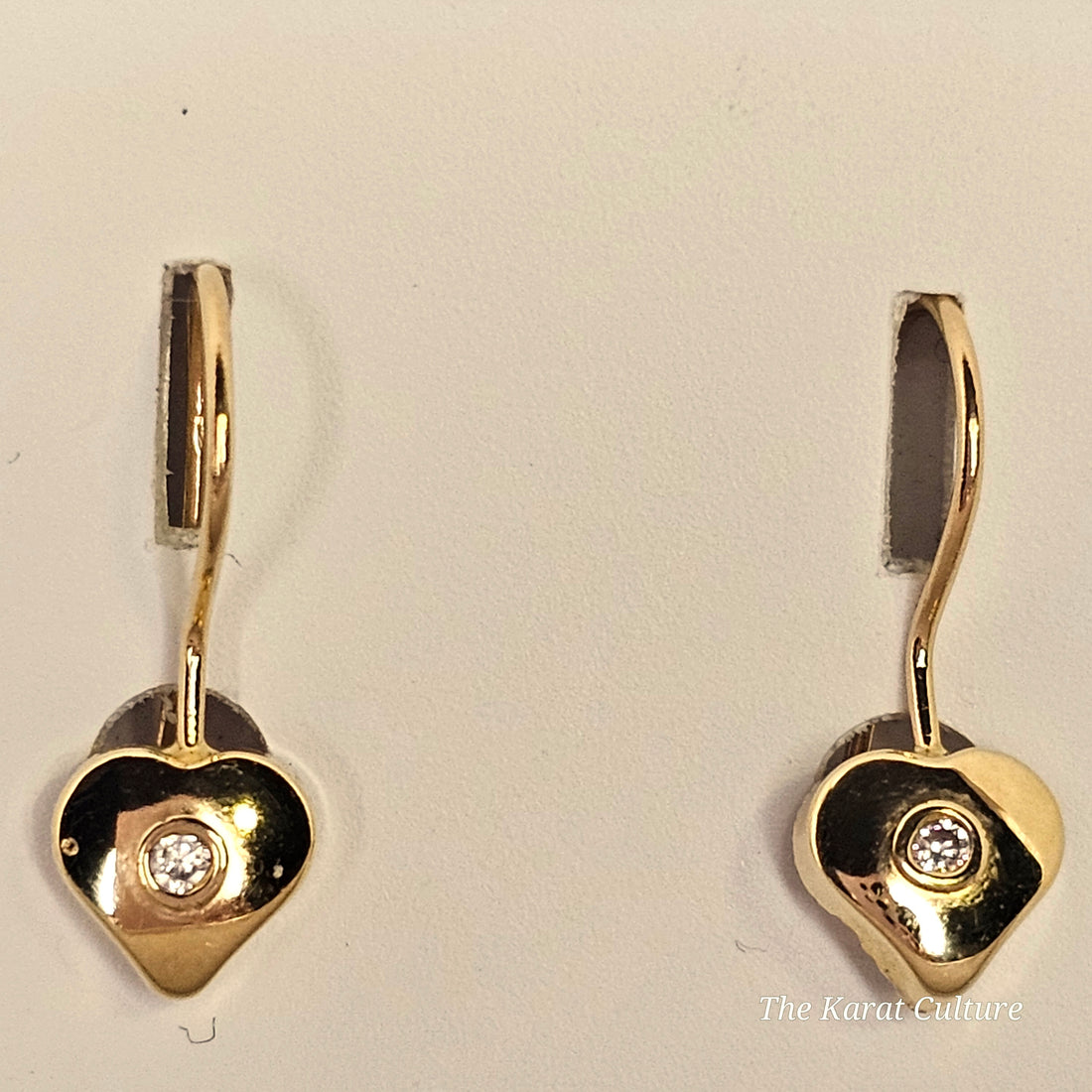 14K Solid Gold Love Heart Hoop Earrings with Cubic Zirconia