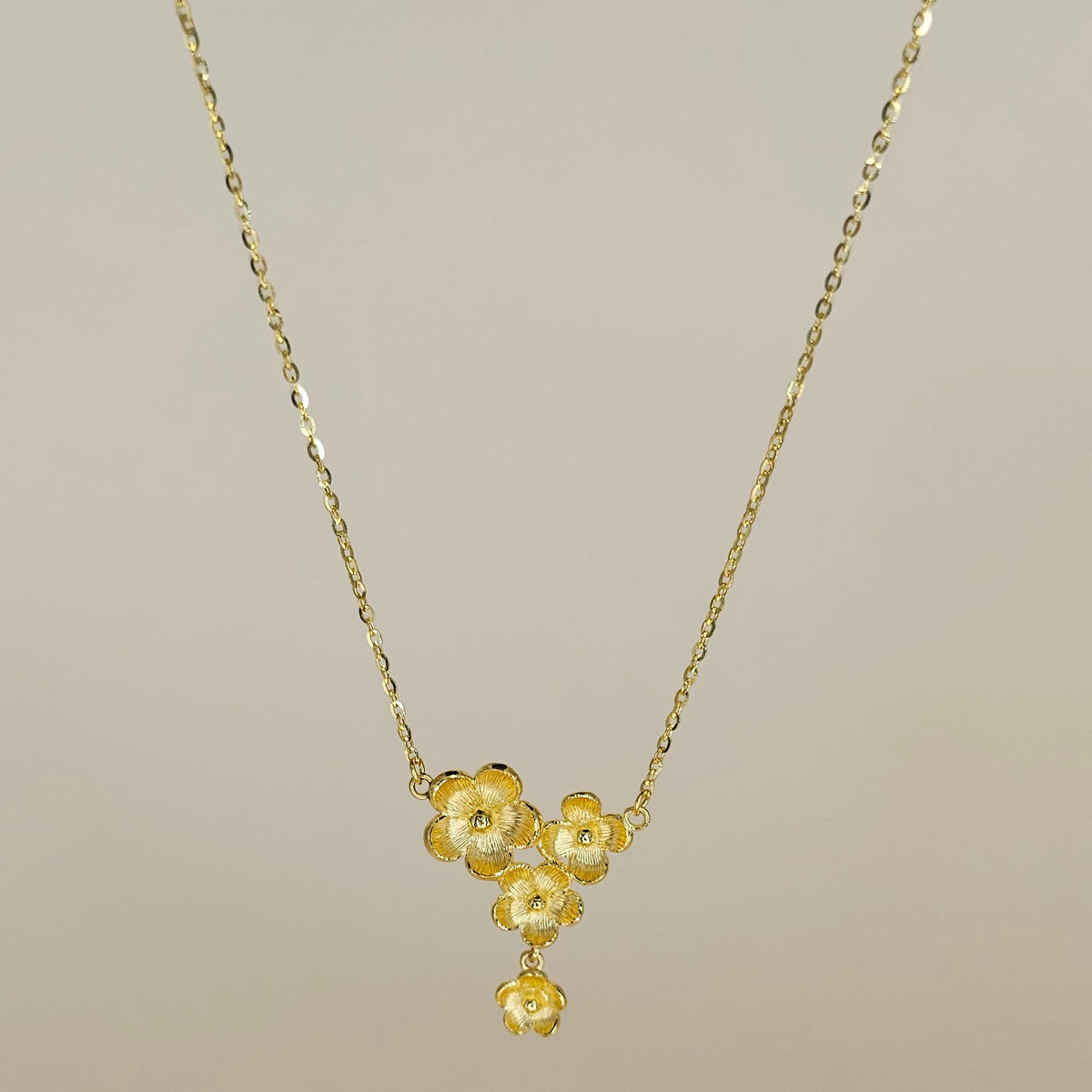 24K Solid Gold Four Plum Blossoms Necklace