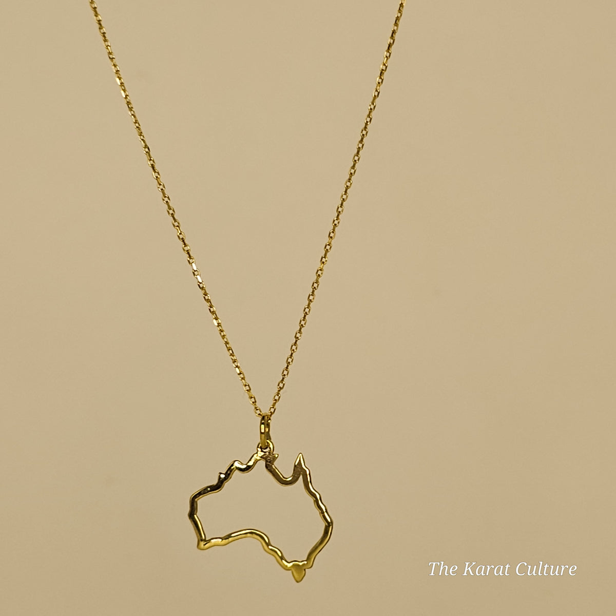 14K Solid Gold Australian Map Necklace