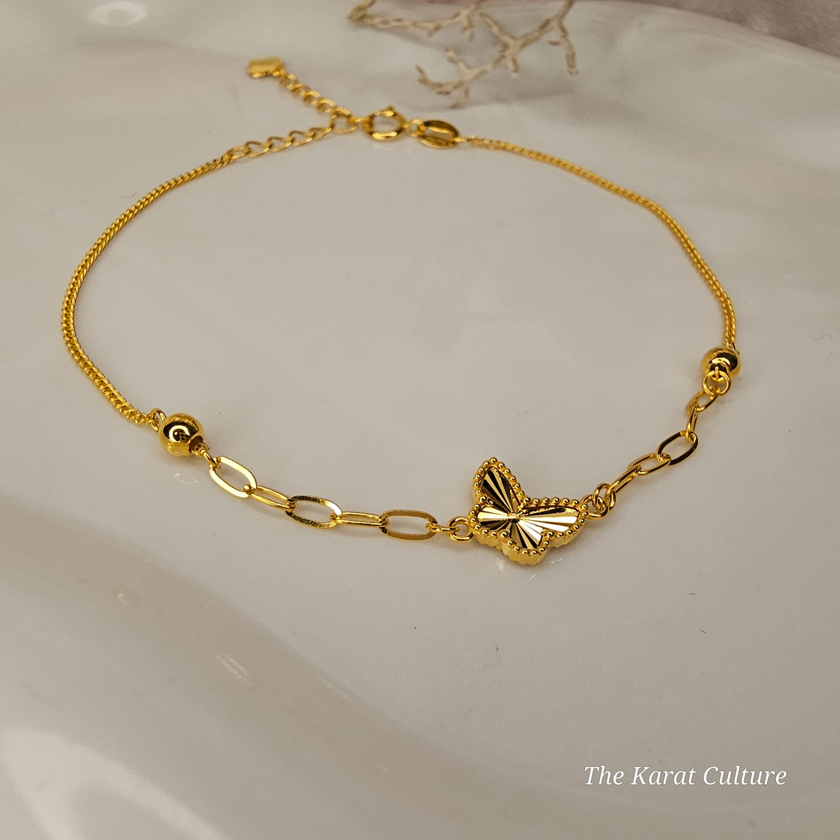 18K Solid Gold Butterfly Bracelet