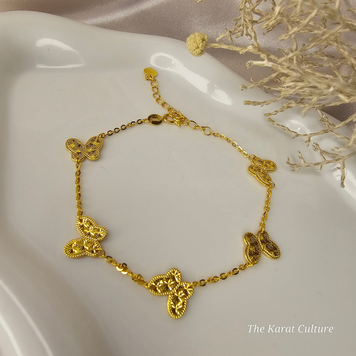 24K Solid Gold Butterfly Bracelet