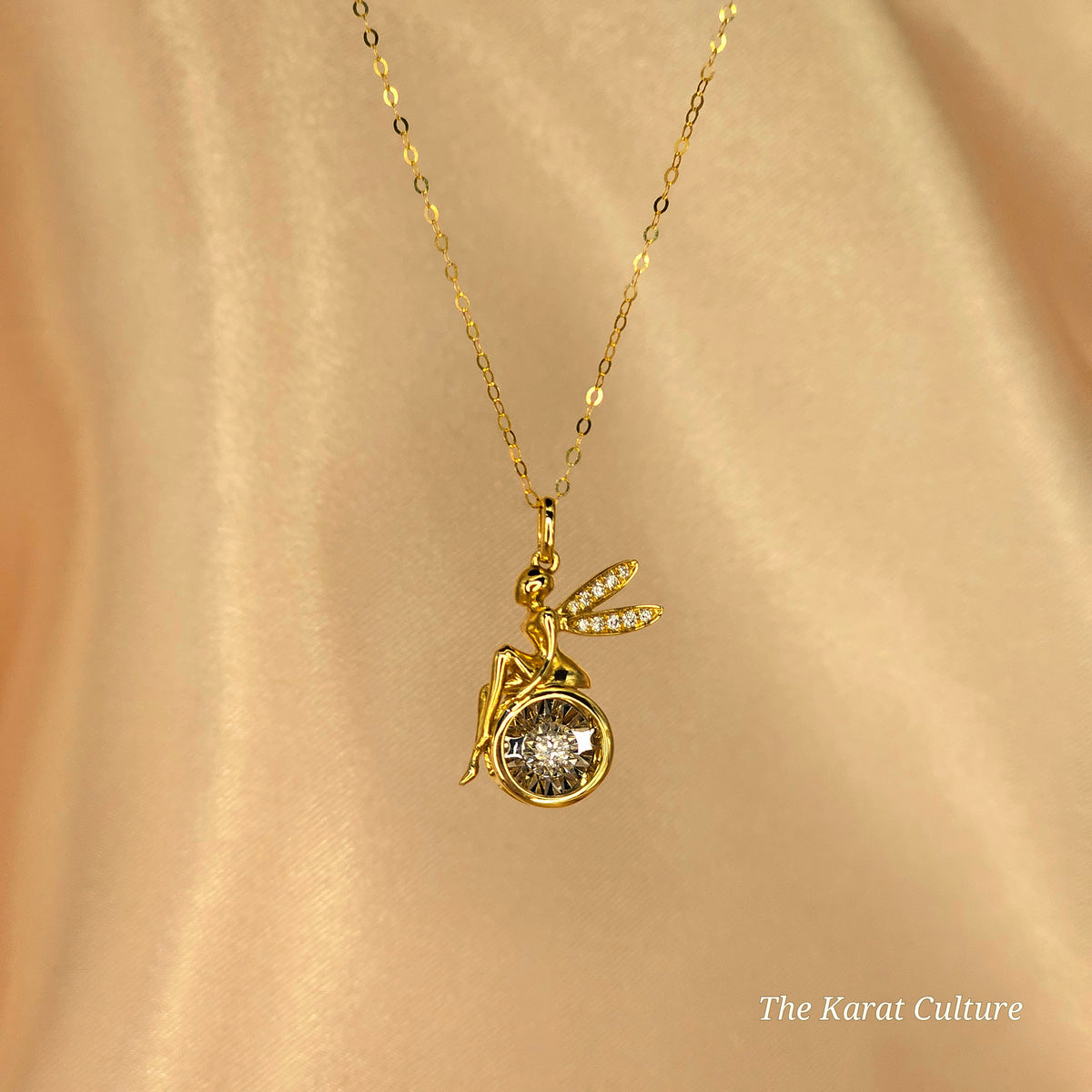 18K Solid Gold Fairy Natural Diamond Necklace
