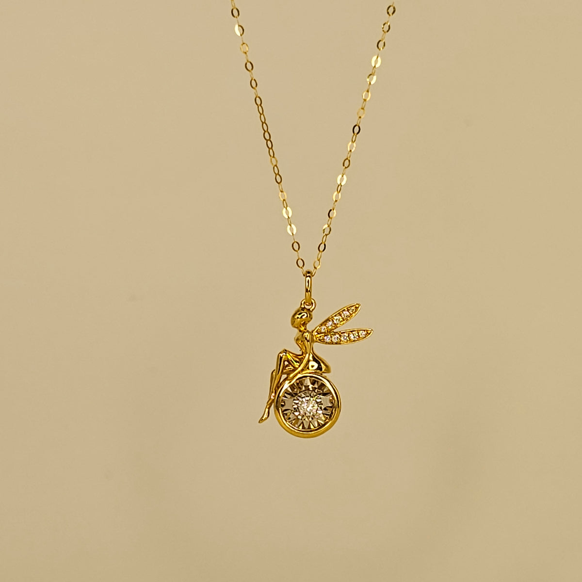 18K Solid Gold Fairy Natural Diamond Necklace