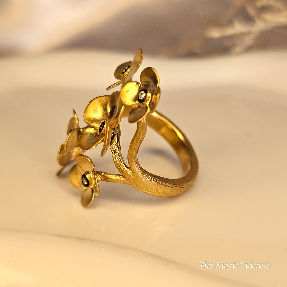 14K Solid Gold Kurtulan Nature Bloom Ring with Diamonds