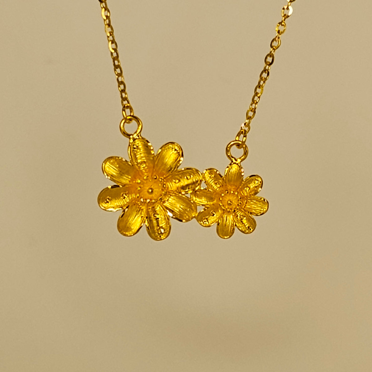 24K Solid Gold Flower Necklace