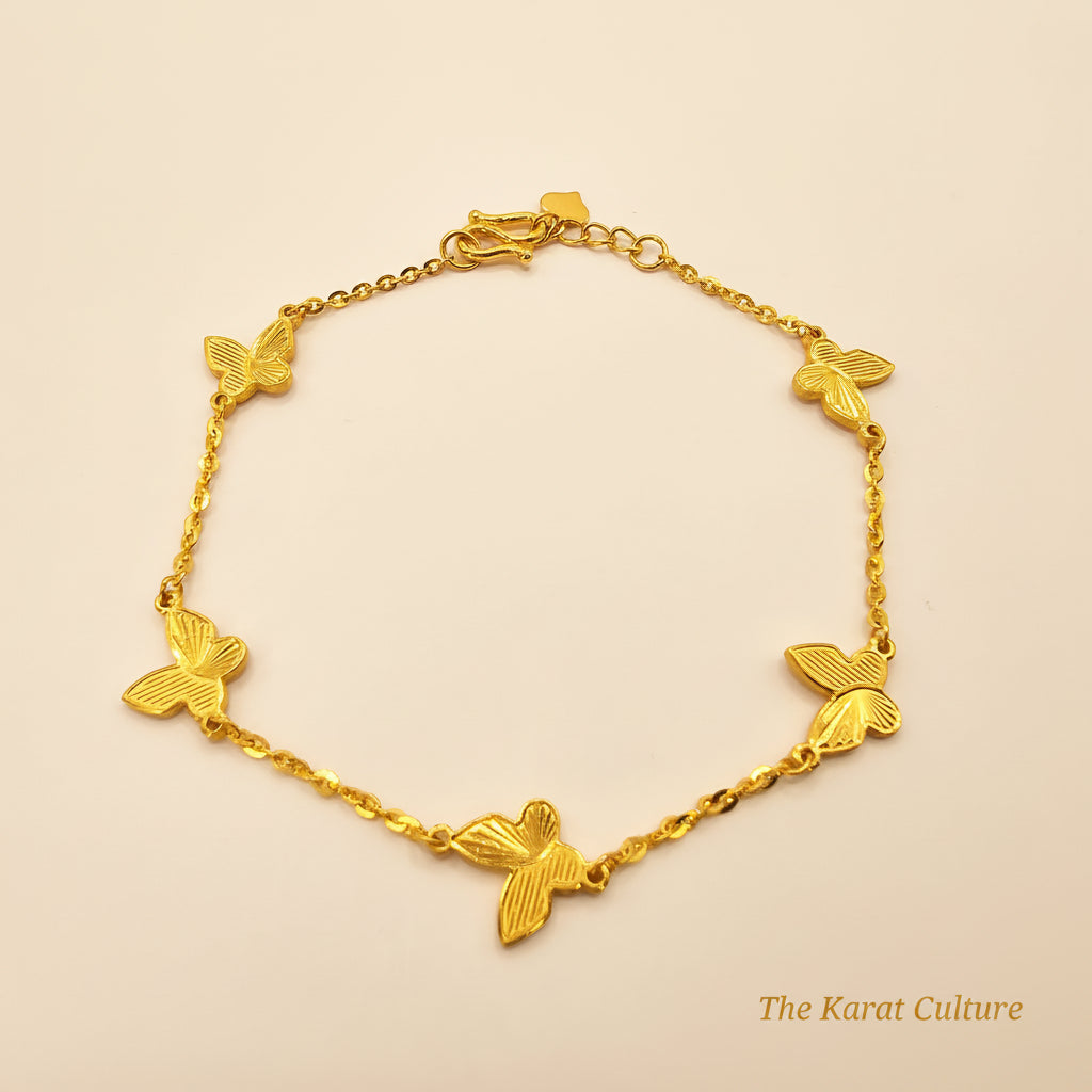 24K Solid Gold 5 Butterflies Bracelet